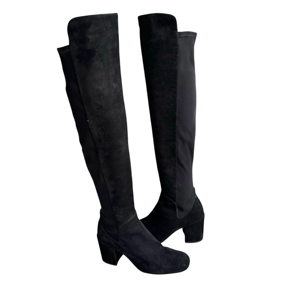 Stuart Weitzman City Micro Stretch Suede Over the Knee Black Heeled Boots - Picture 1 of 16